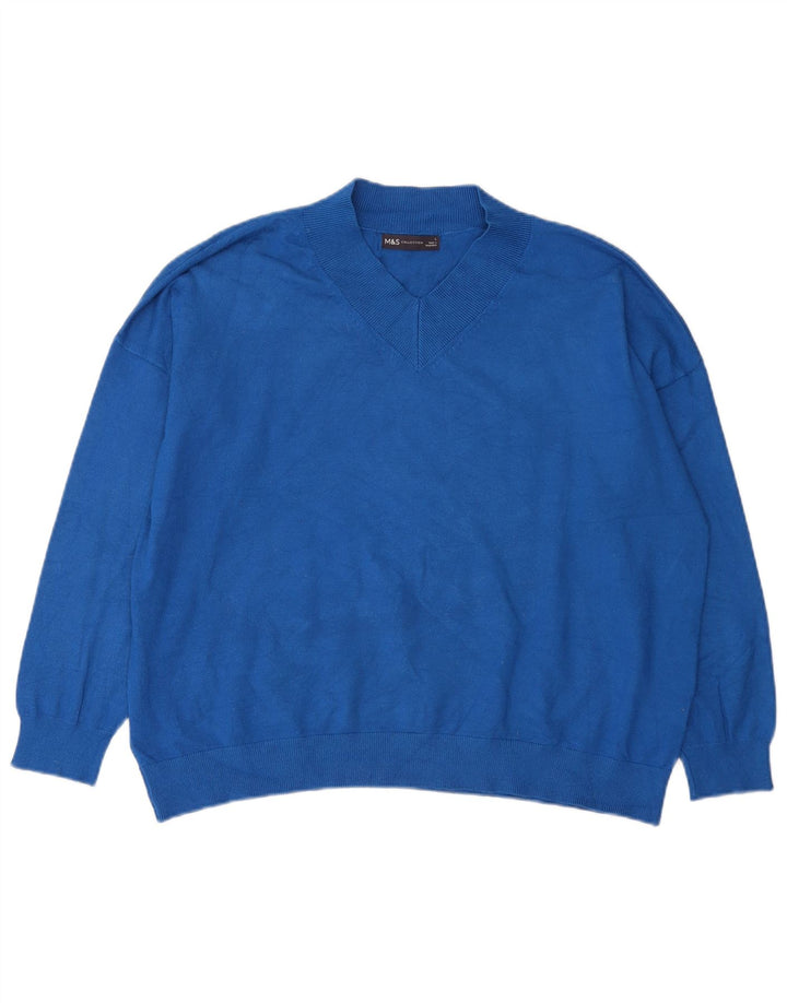 Maglione oversize con scollo a V da donna Marks & Spencer UK 16 grande blu