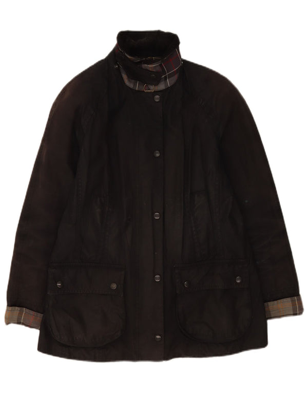 Giacca da donna oversize in cotone cerato Barbour UK 10 piccola nera