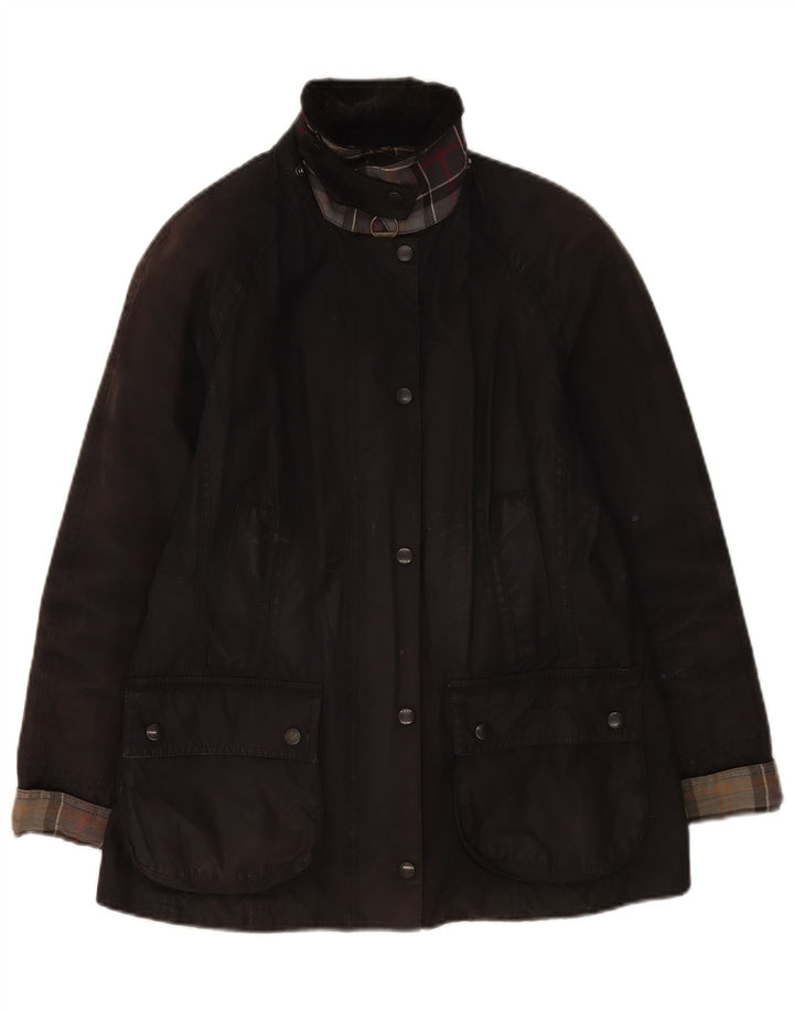 Giacca da donna oversize in cotone cerato Barbour UK 10 piccola nera