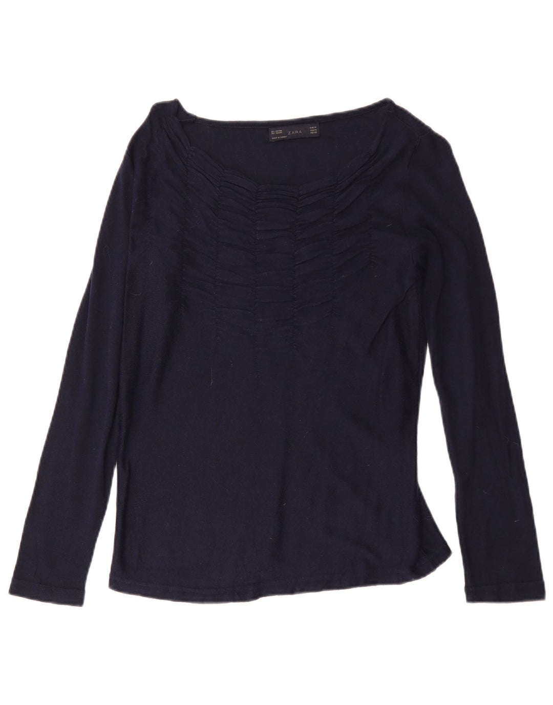 Top Zara da donna a maniche lunghe UK 12 medio cotone blu navy