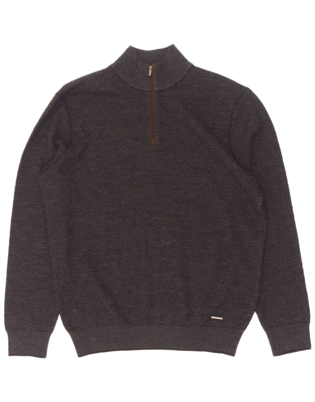 Maglione Bugatti da uomo con zip e collo grande grigio