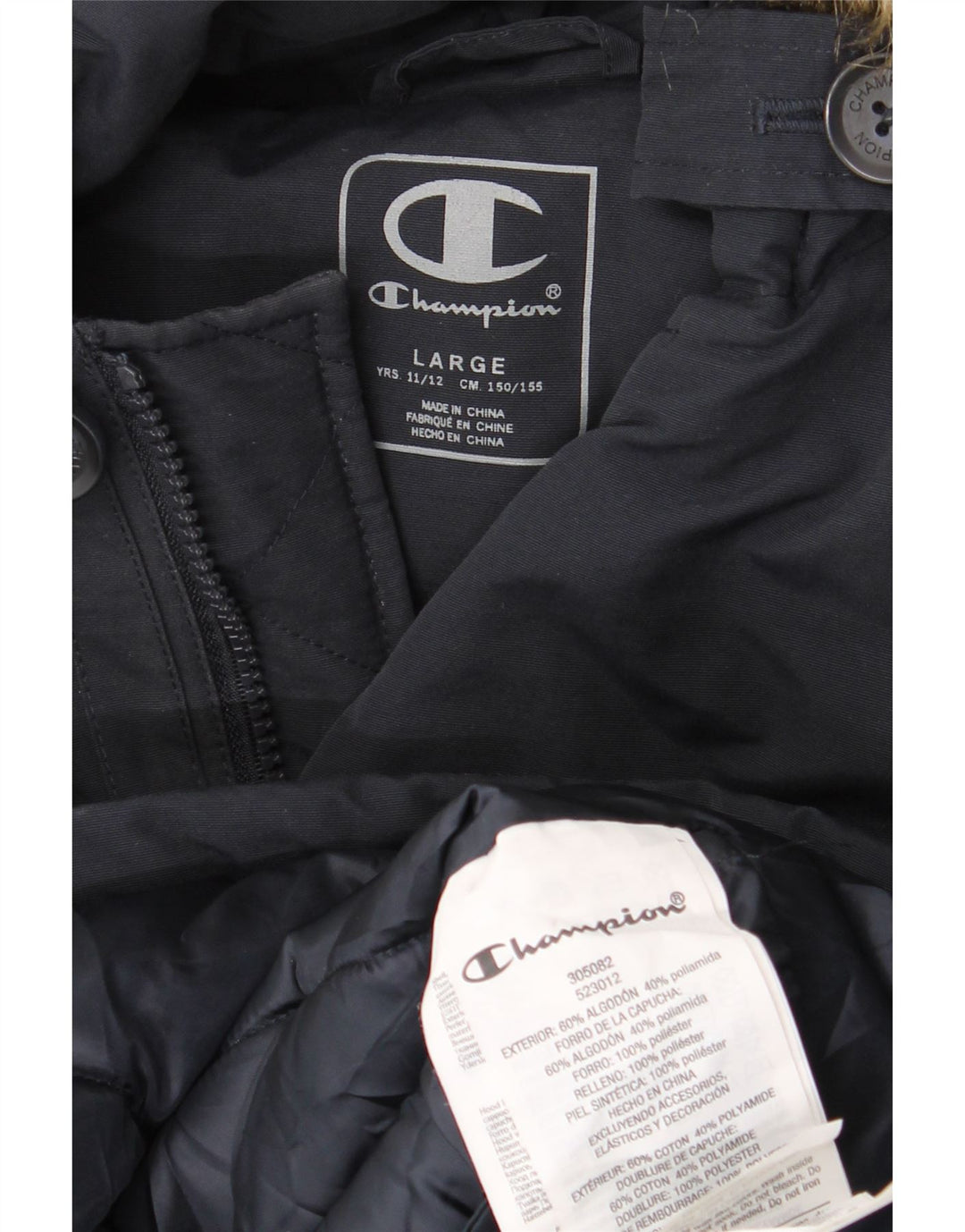 Cappotto imbottito con cappuccio CHAMPION per ragazzi 11-12 anni, cotone blu navy grande