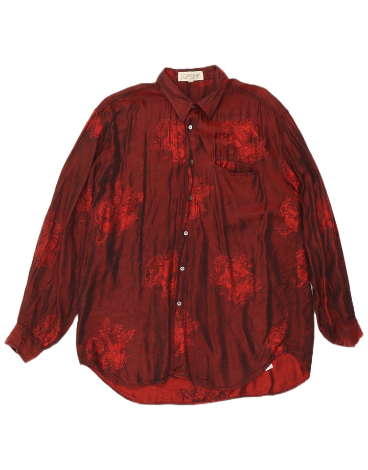 Camicia CLINIQUE da uomo di Riccardo Bini Acetato floreale bordeaux medio