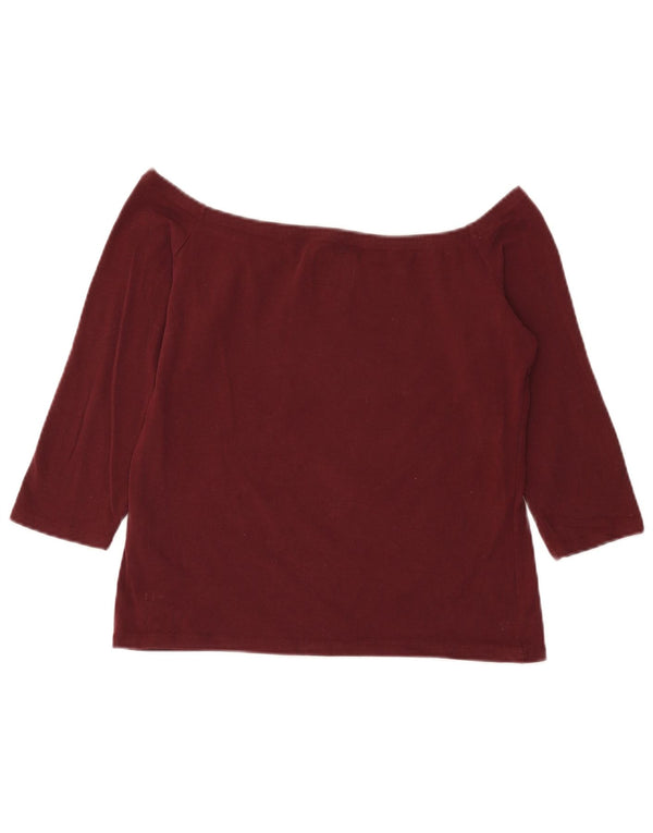 Top da donna corto con spalle scoperte Superdry, manica a 3/4 UK 18 XL, cotone bordeaux