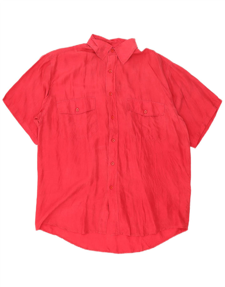 Camicia vintage da uomo a maniche corte in seta rossa media