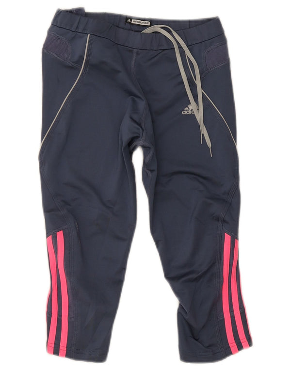 Adidas Donna Response Capri Leggings UK 12 Medio Blu Navy Poliestere