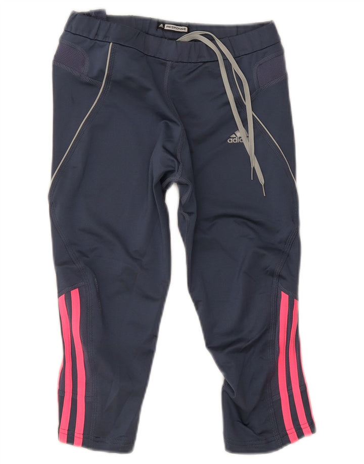 Adidas Donna Response Capri Leggings UK 12 Medio Blu Navy Poliestere