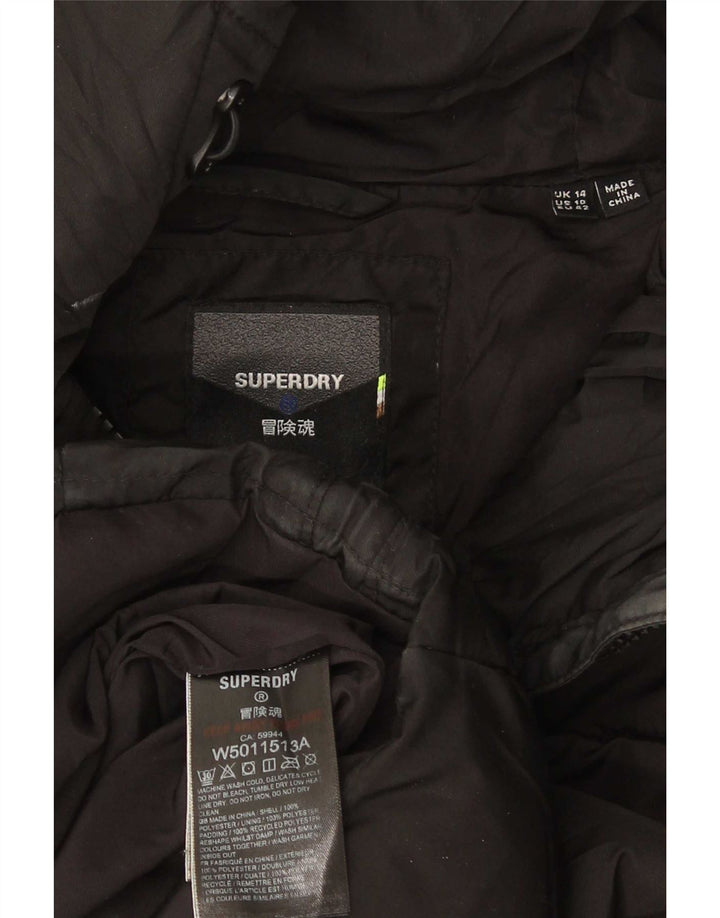 Giacca imbottita con cappuccio da donna Superdry UK 14 grande poliestere nero