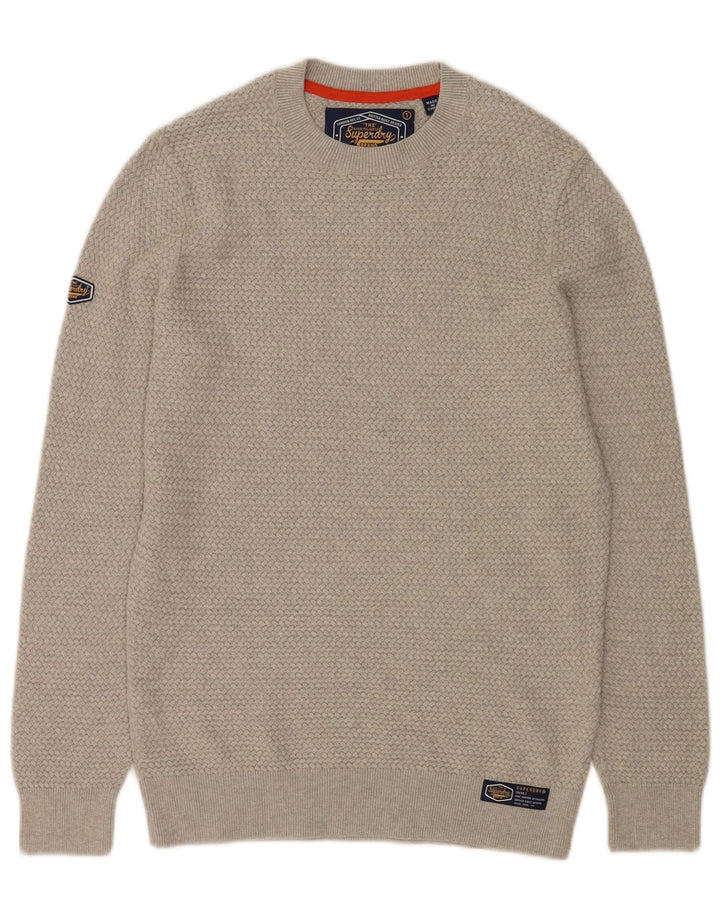 Maglione maglione girocollo da uomo Superdry in cotone grigio medio
