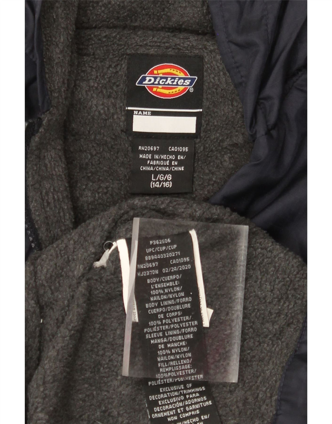 DICKIES Giacca a vento con cappuccio per ragazzi 14-15 anni Large in nylon blu navy