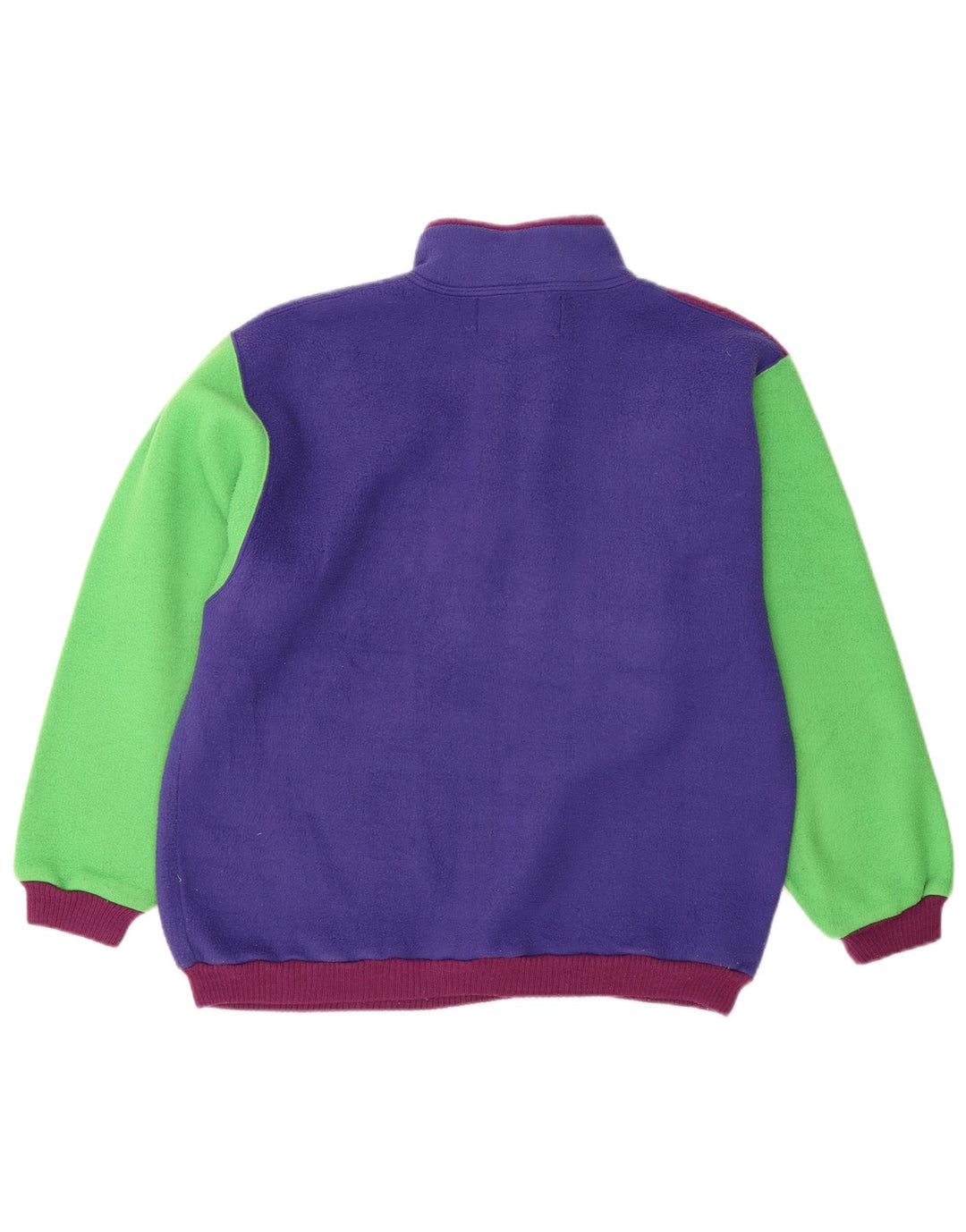 Maglione in pile vintage da uomo con collo a bottoni, piccolo multicolore a blocchi di colore