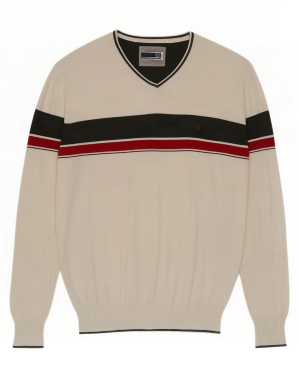 Maglione da uomo con scollo a V Sergio Tacchini 2XL cotone color block bianco
