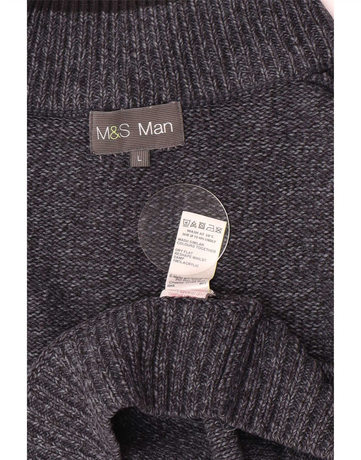 Maglione da uomo Marks & Spencer con bottoni e collo grande blu navy screziato