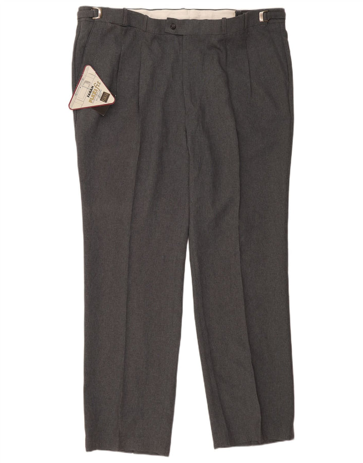 Pantaloni da completo da uomo con pegging Farah W46 L33 poliestere grigio