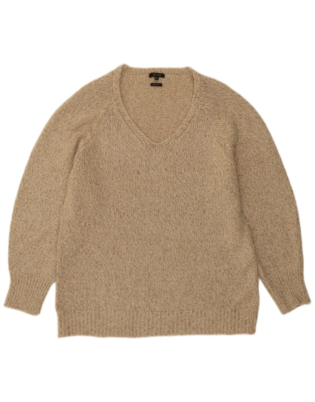 Massimo Dutti Maglione da donna con scollo a V UK 14 Lana screziata beige medio