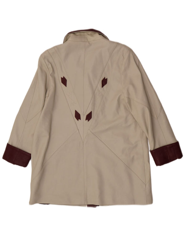 Cappotto in pelle da donna vintage UK 14 Pelle color block bianco sporco medio