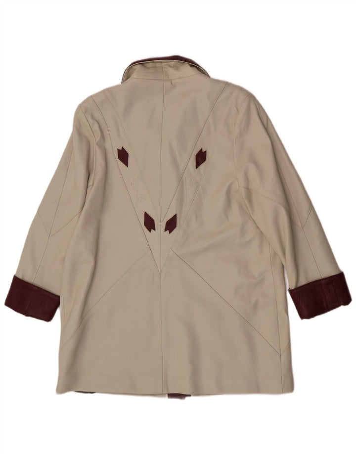 Cappotto in pelle da donna vintage UK 14 Pelle color block bianco sporco medio