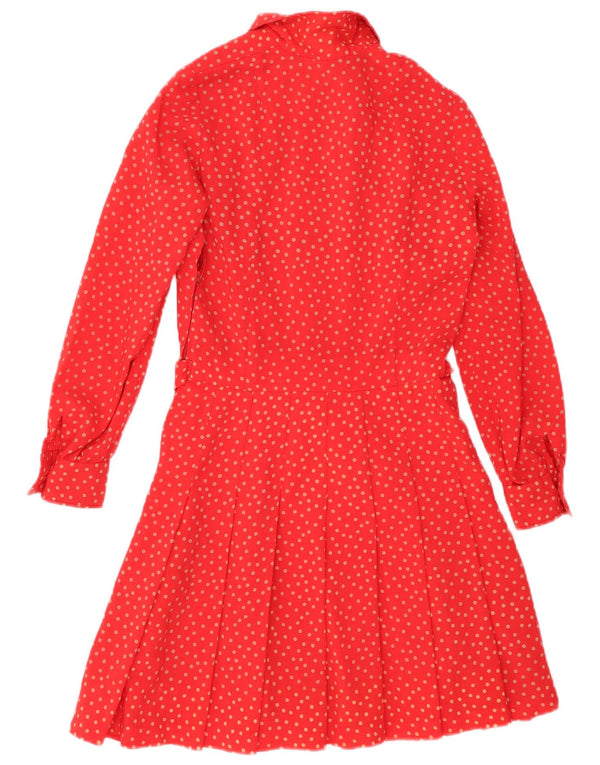 Abito a trapezio a maniche lunghe da donna VINTAGE UK 12 a pois rossi medi