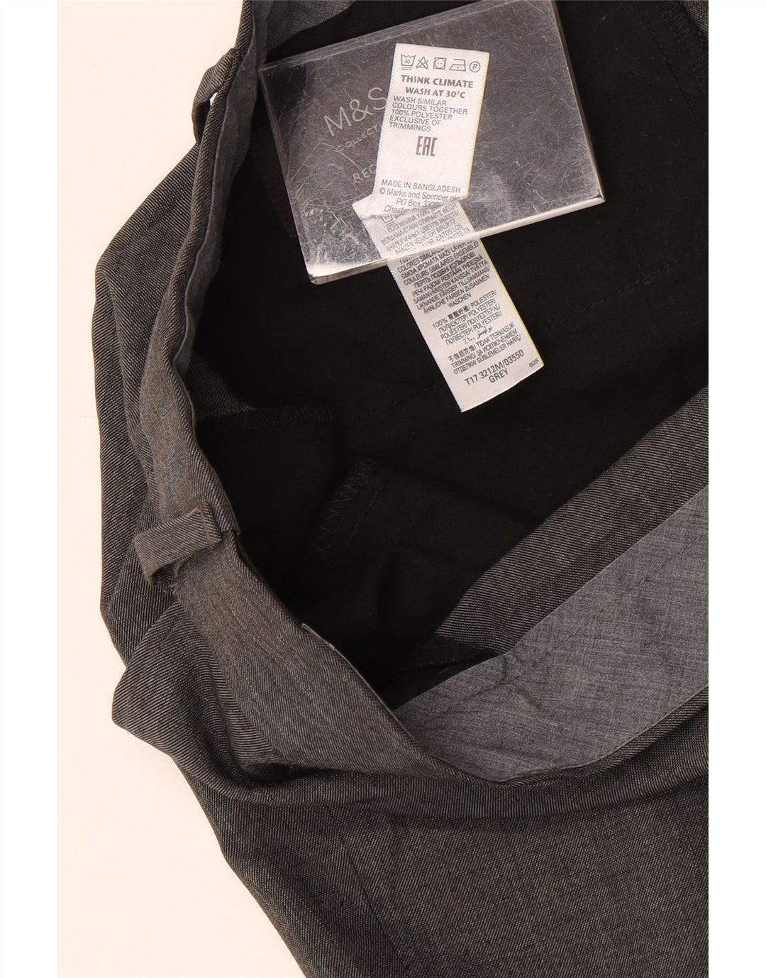 MARKS & SPENCER Pantaloni da abito dritti da uomo W42 L31 Poliestere grigio