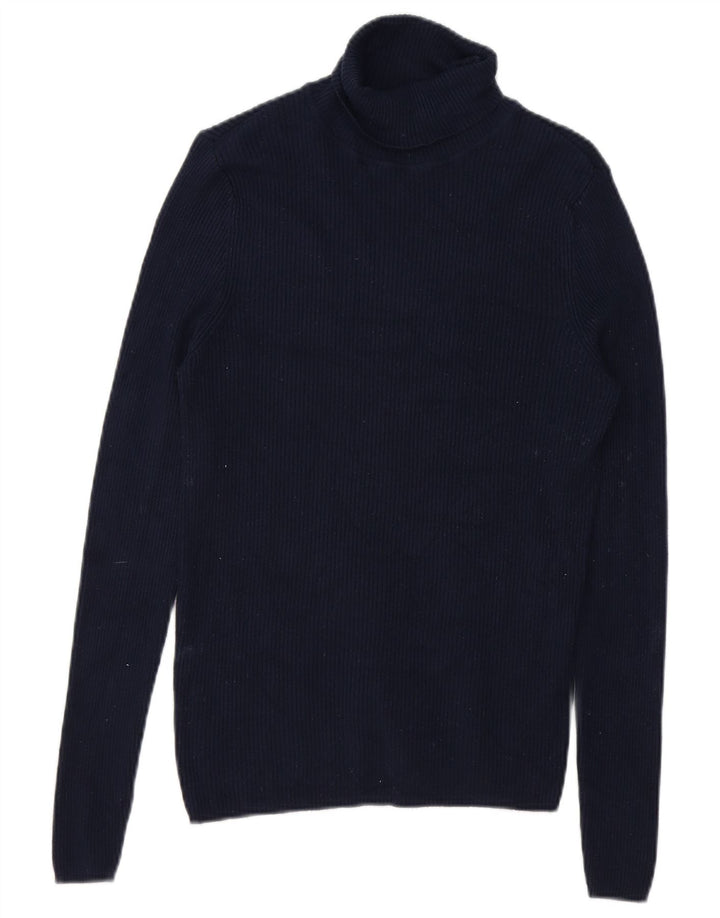 MARKS & SPENCER Womens Roll Neck Jumper Sweater UK 14 Medium Navy Blue