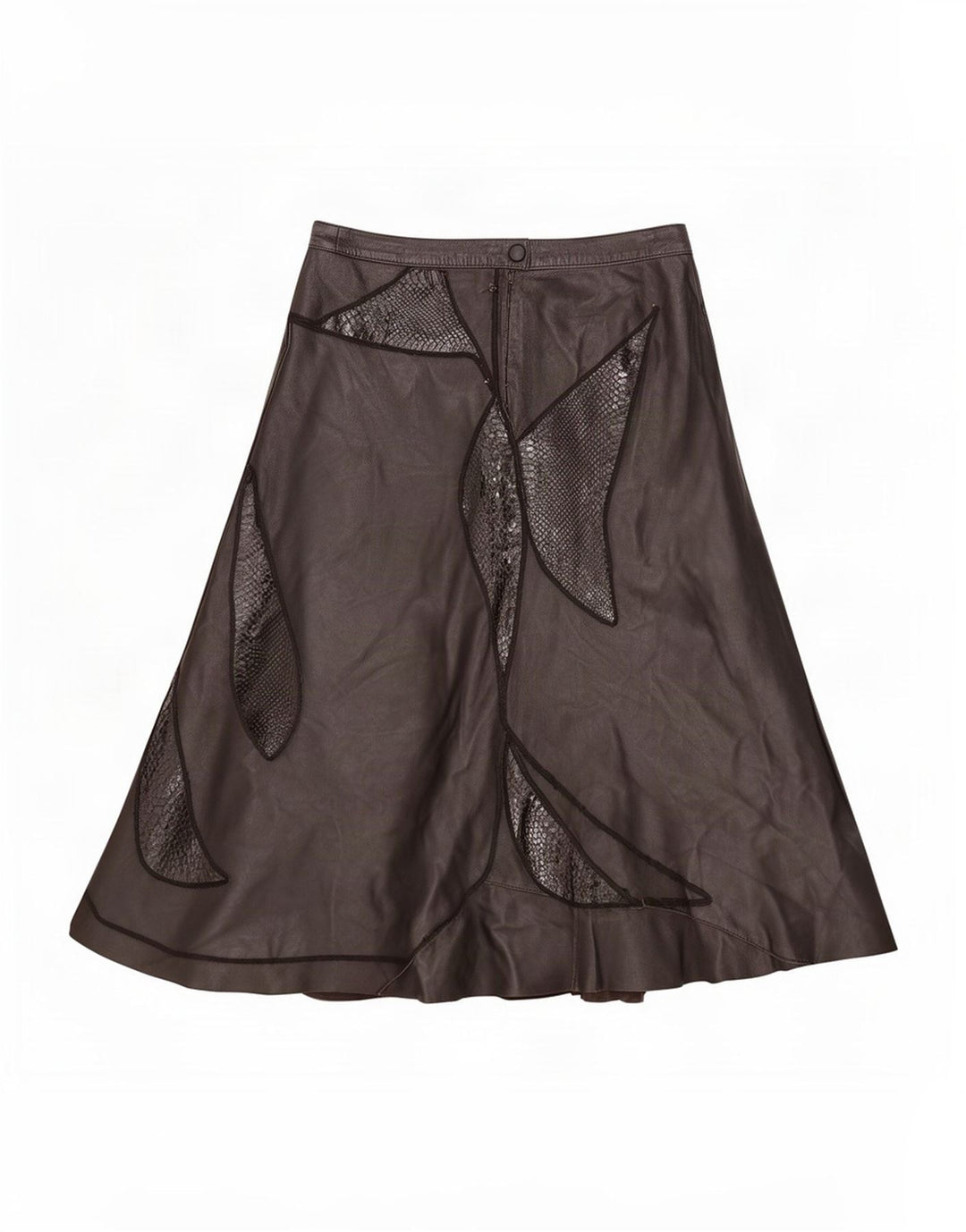 Gonna in pelle vintage da donna IT 44 media W28 patchwork nero