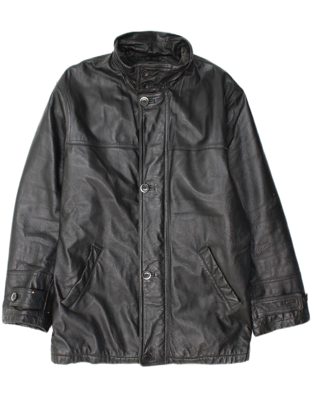 VINTAGE Mens Loose Fit Leather Jacket IT 52 XL Black Vintage Vintage and Second-Hand Vintage from Messina Hembry 