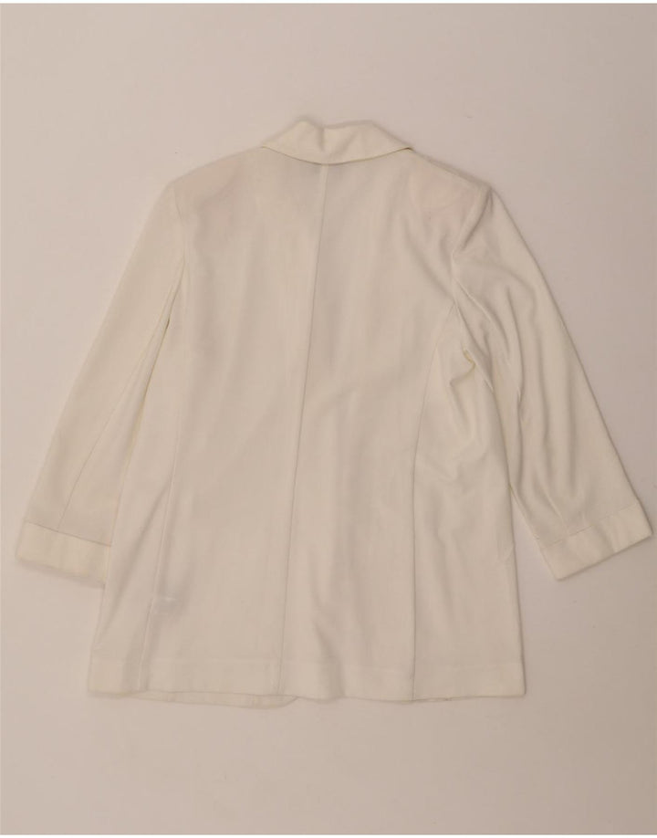 MARKS & SPENCER Giacca blazer aperta da donna con maniche a 3/4 UK 12 Medio Bianco