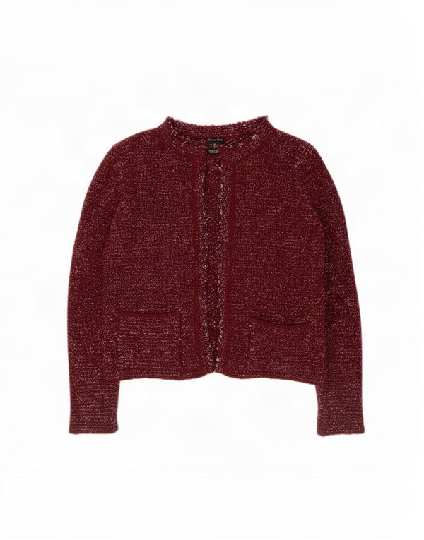 Massimo Dutti Maglione Bolero aperto da donna UK 10 Piccolo Lana screziata bordeaux