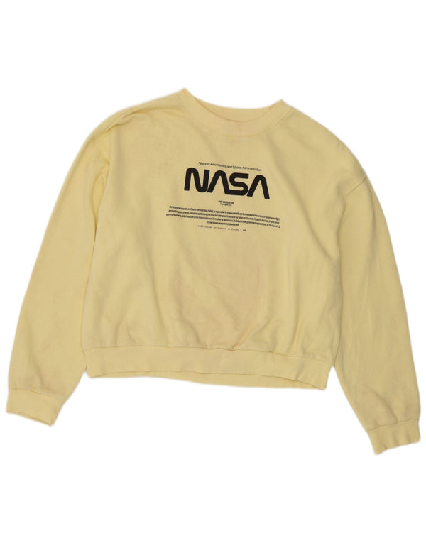 Divided Womens Crop Graphic Sweatshirt Jumper UK 16 Large Yellow Cotton