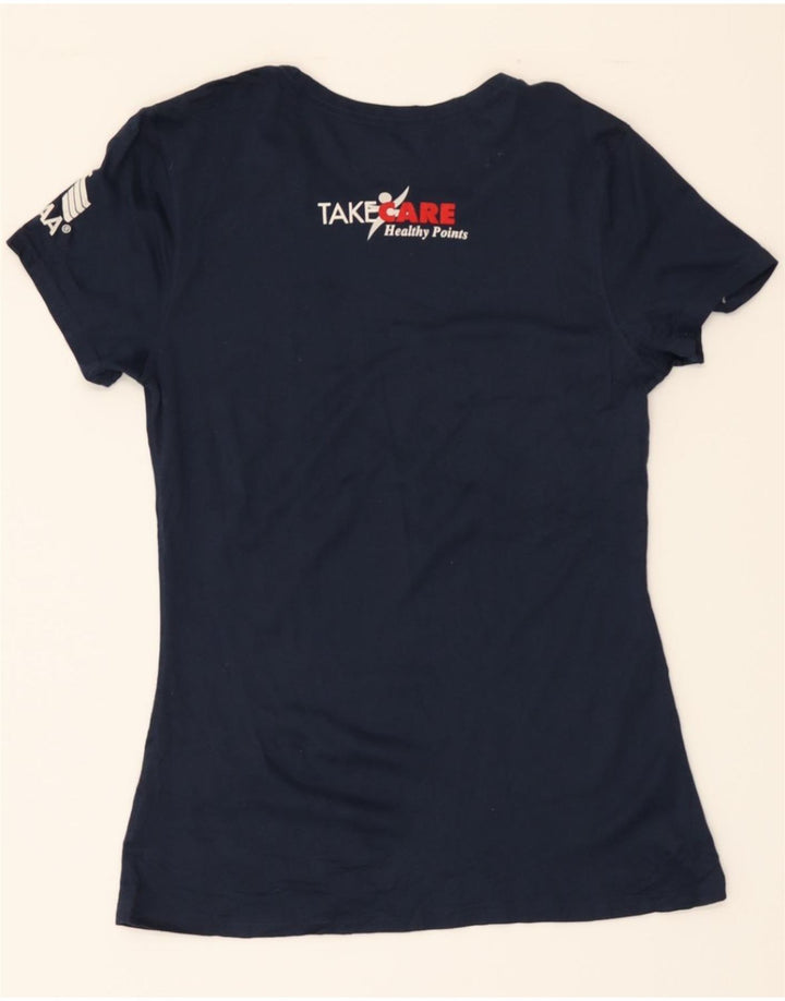 NIKE Womens Dri Fit Graphic T-Shirt Top UK 12 Medium Navy Blue Polyester Vintage Nike and Second-Hand Nike from Messina Hembry 