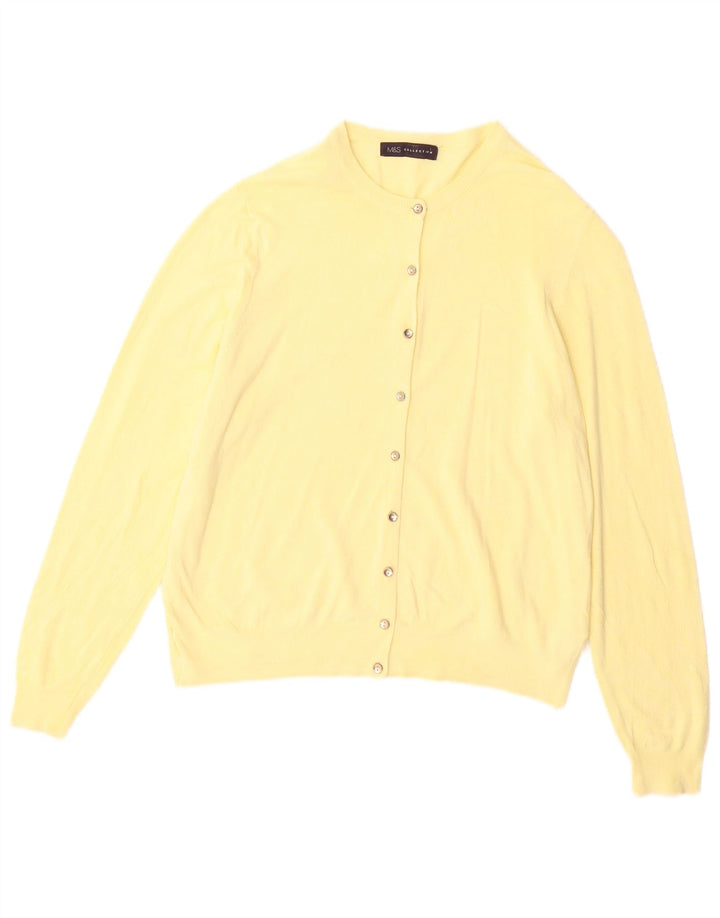 Maglione cardigan da donna Marks & Spencer UK 16 grande viscosa gialla