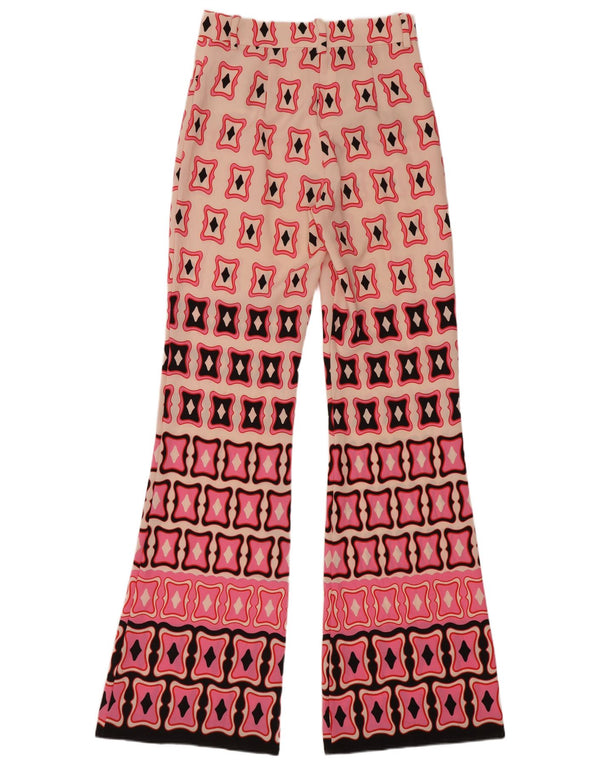 Pantaloni casual svasati a vita alta da donna Zara XS W24 L33 Rosa geometrico