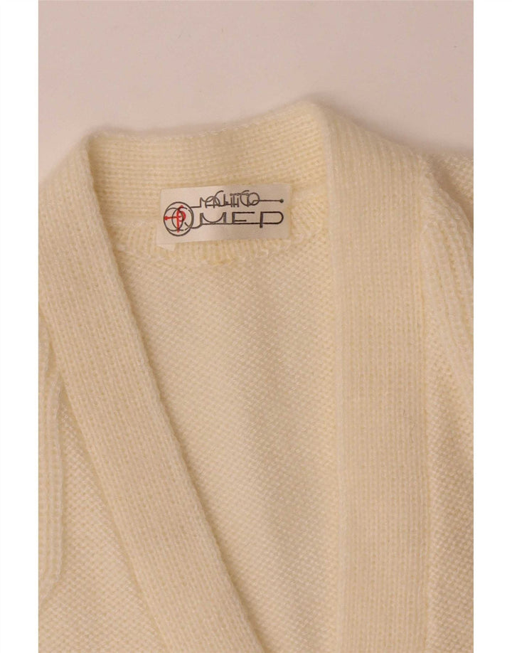 Maglione cardigan da donna vintage UK 14 medio bianco sporco