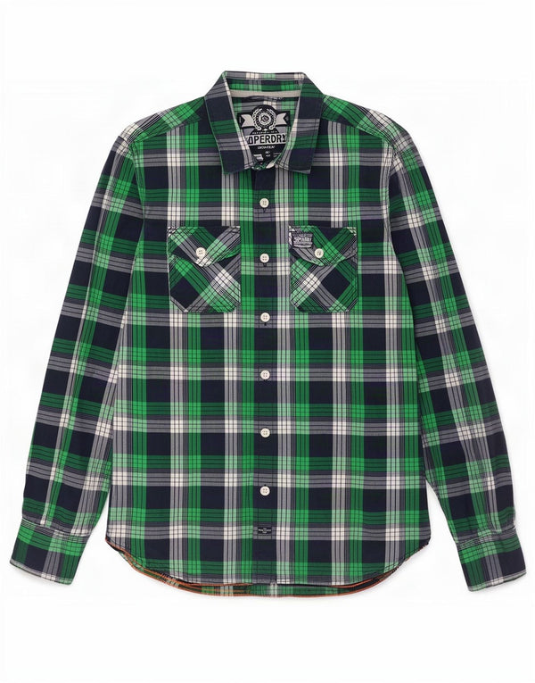 Camicia da uomo slim fit Superdry XL in cotone scozzese verde