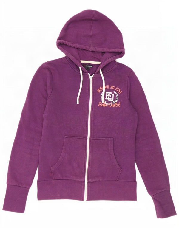Maglione con cappuccio e zip grafica da donna Ecko Unltd UK 14 grande cotone viola