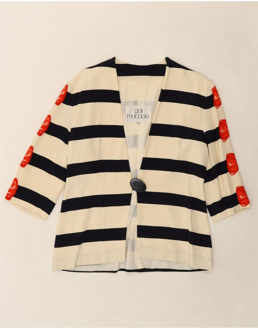 GAI MATTIOLO Womens 3/4 Sleeve Blazer Jacket IT 46 Large Off White Striped Vintage Gai Mattiolo and Second-Hand Gai Mattiolo from Messina Hembry 
