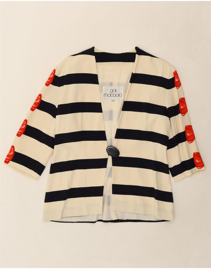 GAI MATTIOLO Womens 3/4 Sleeve Blazer Jacket IT 46 Large Off White Striped Vintage Gai Mattiolo and Second-Hand Gai Mattiolo from Messina Hembry 