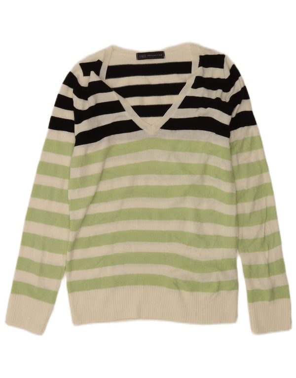 Maglione maglione con scollo a V da donna Marks & Spencer UK 8 piccolo verde a righe