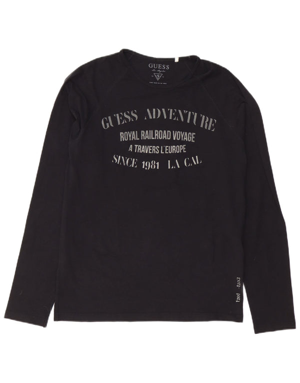 T-shirt grafica da uomo Guess manica lunga media nera