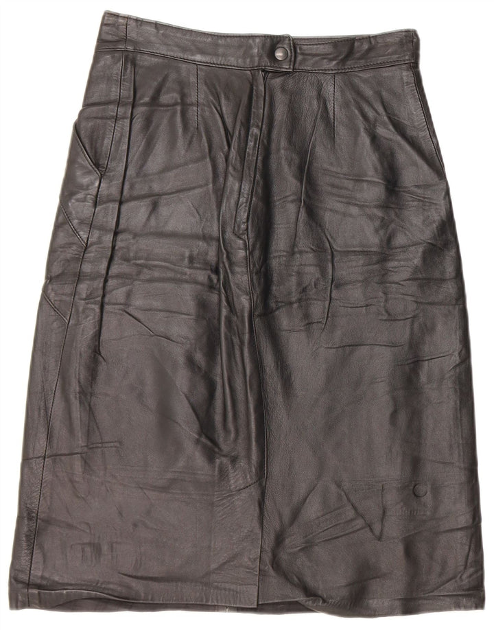 Gonna in pelle vintage da donna IT 42 media W26 in pelle nera