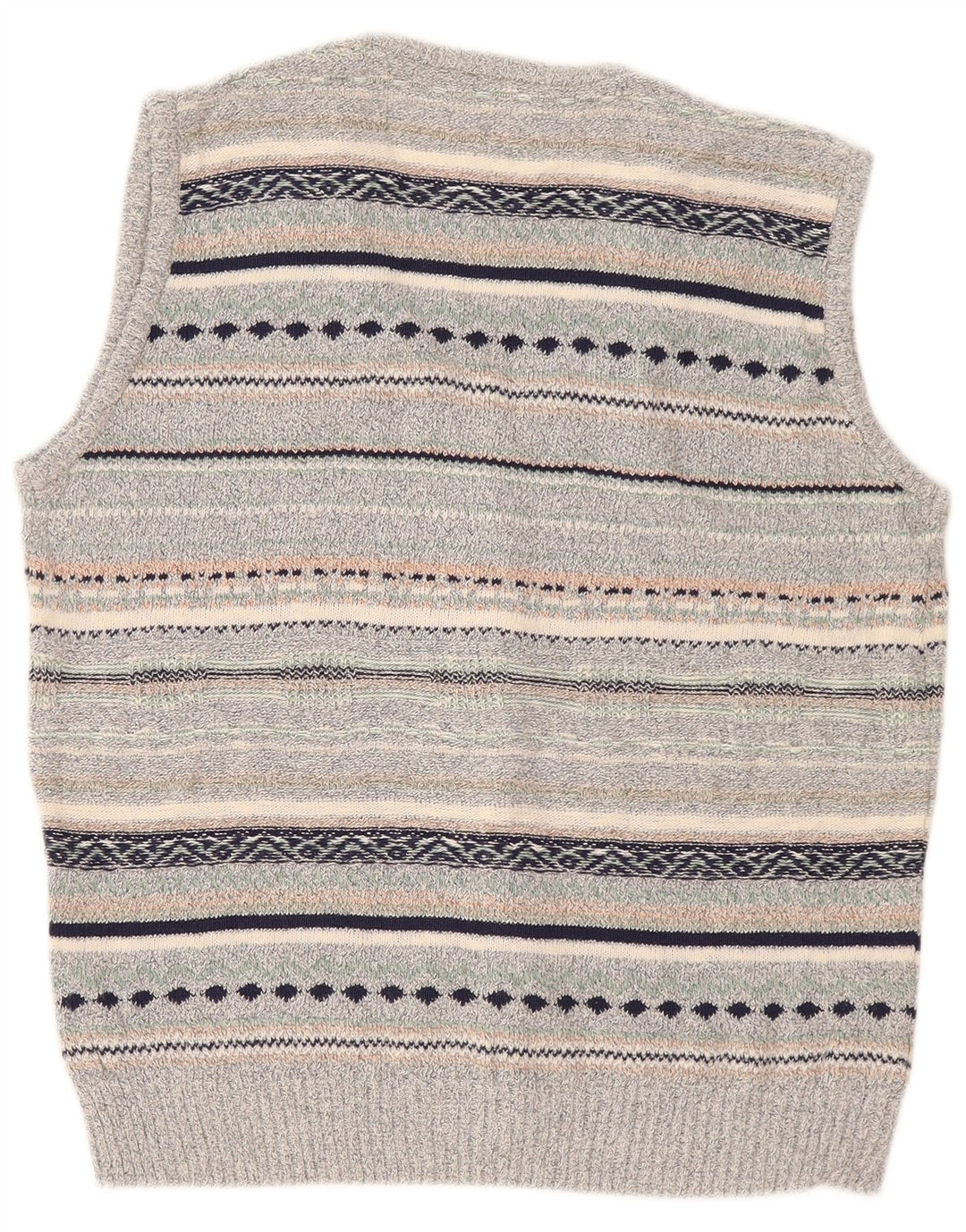 Maglione cardigan senza maniche vintage da uomo in lino a righe grigio medio