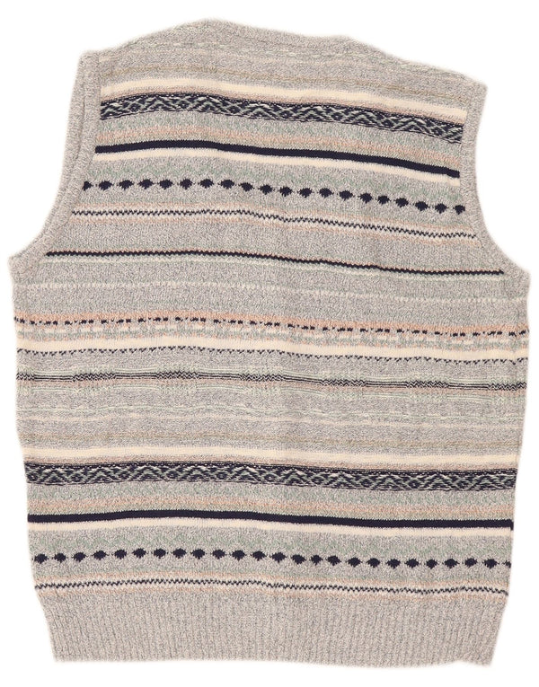 Maglione cardigan senza maniche vintage da uomo in lino a righe grigio medio