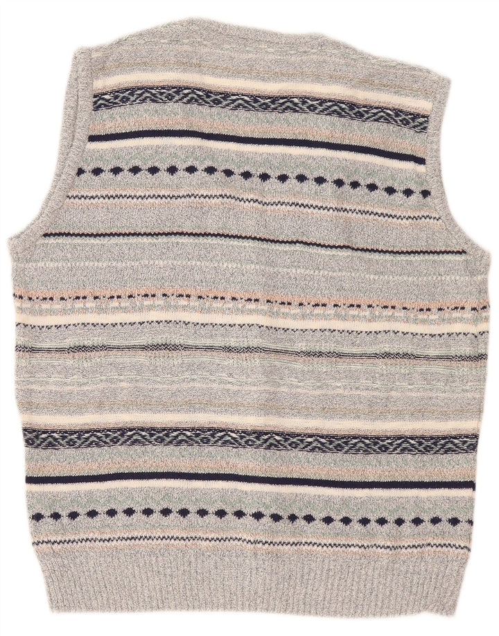 Maglione cardigan senza maniche vintage da uomo in lino a righe grigio medio