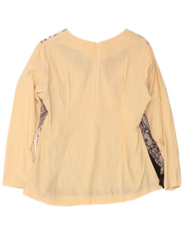 Top camicetta a maniche lunghe da donna vintage UK 16 grande motivo cachemire beige