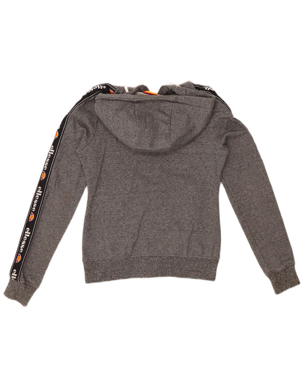ELLESSE Maglione con cappuccio e zip grafica da donna UK 4 XS Cotone chiazzato grigio