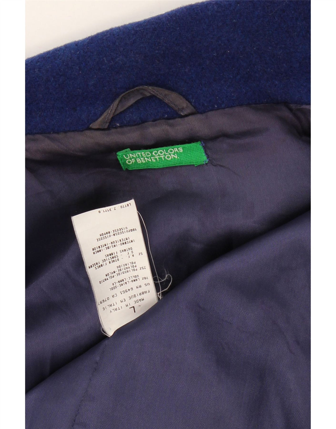 BENETTON Womens Overcoat UK 16 Large Navy Blue Wool Vintage Benetton and Second-Hand Benetton from Messina Hembry 