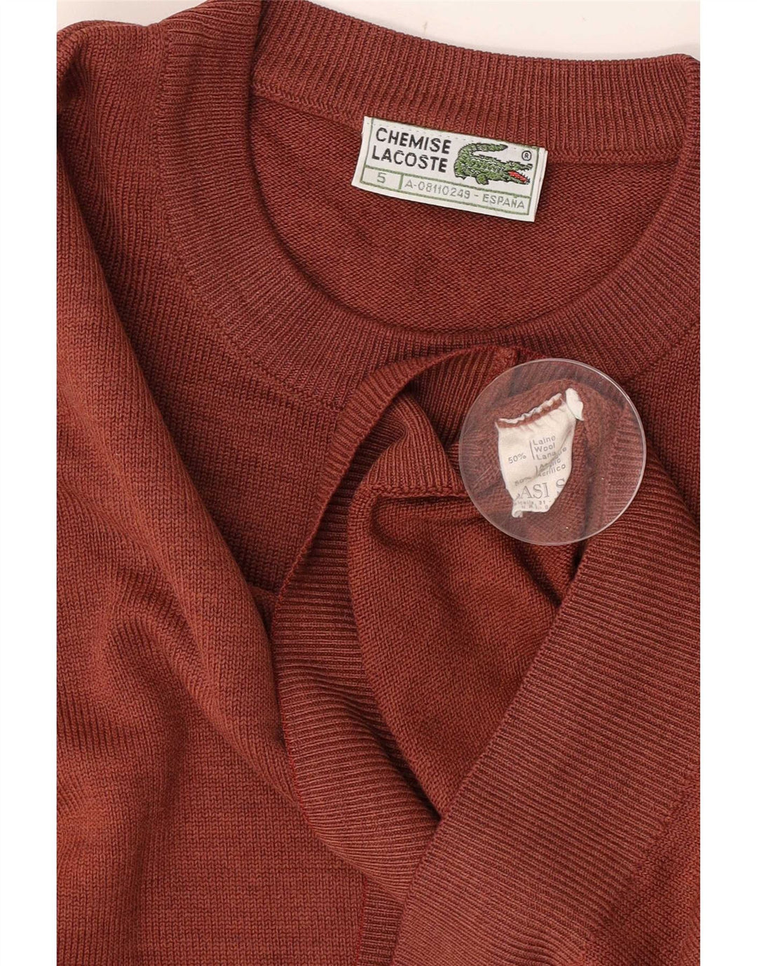 Maglione maglione girocollo da uomo Lacoste taglia 5 grande lana marrone