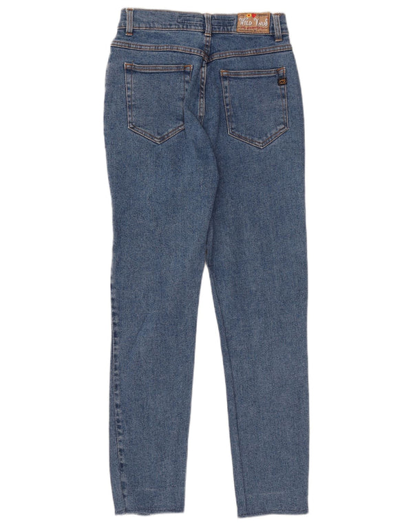 Jeans affusolati a vita alta da donna vintage IT 44 medio W27 L29 cotone blu