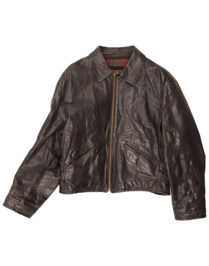 Giacca in pelle corta da donna vintage IT 52 2XL Pelle nera