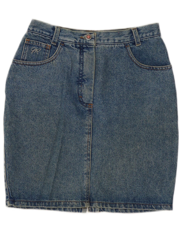 Gonna di jeans a vita alta da donna vintage IT 46 Large W30 in cotone blu